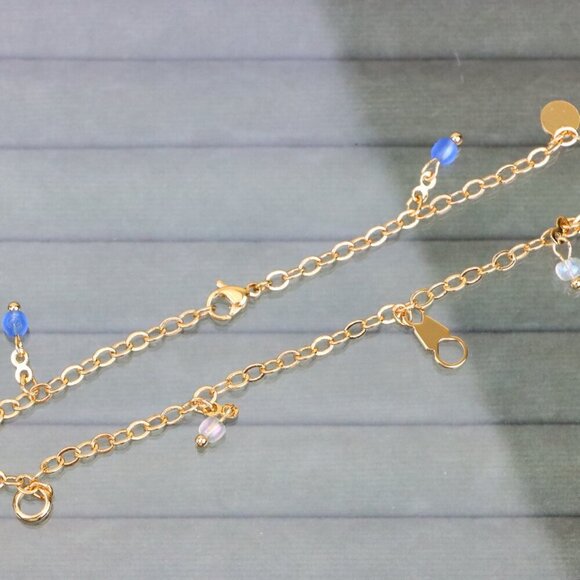"Elegant Rose Gold Anklet with Blue Beads and Pearl Charms, XPAL1180 - Picture 11 of 12